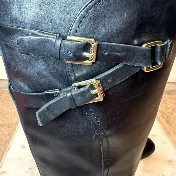Ralph Lauren “Lauren” women’s black knee high boots leather gold hardware SZ 6.5