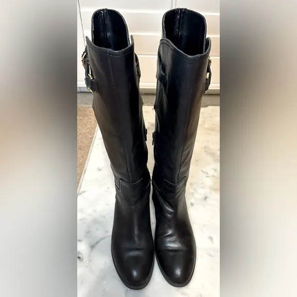 Ralph Lauren “Lauren” women’s black knee high boots leather gold hardware SZ 6.5