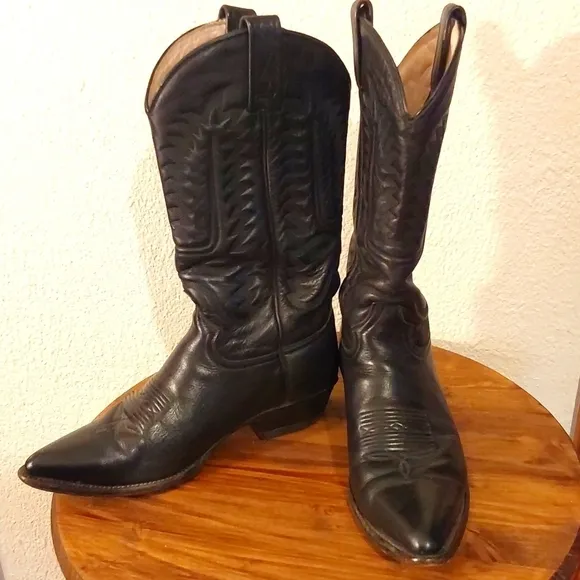 Rancho Mens Black leather Snip toe Supple Cowboy boots western Neutral Sz.9EE