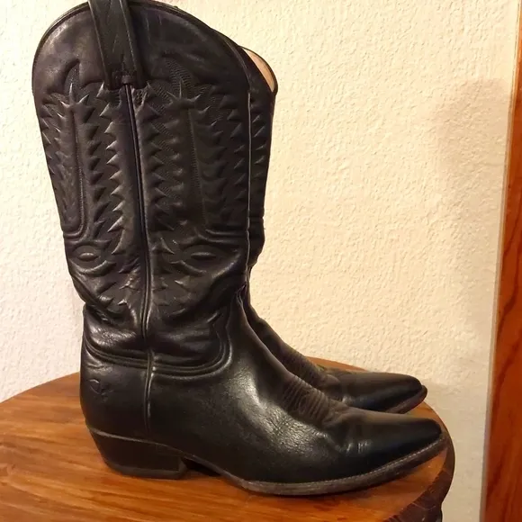 Rancho Mens Black leather Snip toe Supple Cowboy boots western Neutral Sz.9EE
