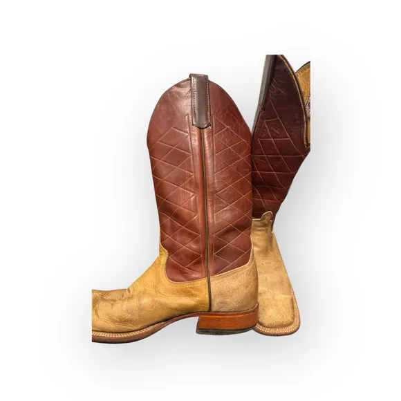Rare AndeRare Anderson Bean Men’s Leather Tan Vamp/Sangria Wine Square Size 8.5B