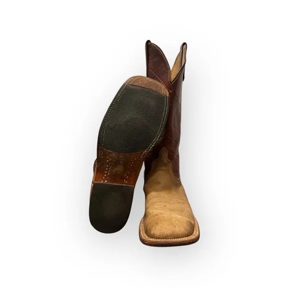 Rare AndeRare Anderson Bean Men’s Leather Tan Vamp/Sangria Wine Square Size 8.5B