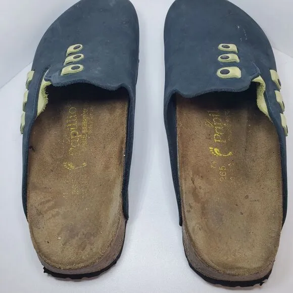 Rare Birkenstock Papillio Womens Sz 41/US 10 mule Clog Leather Navy Blue Green