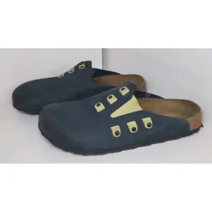 Rare Birkenstock Papillio Womens Sz 41/US 10 mule Clog Leather Navy Blue Green
