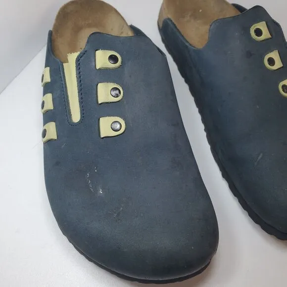 Rare Birkenstock Papillio Womens Sz 41/US 10 mule Clog Leather Navy Blue Green