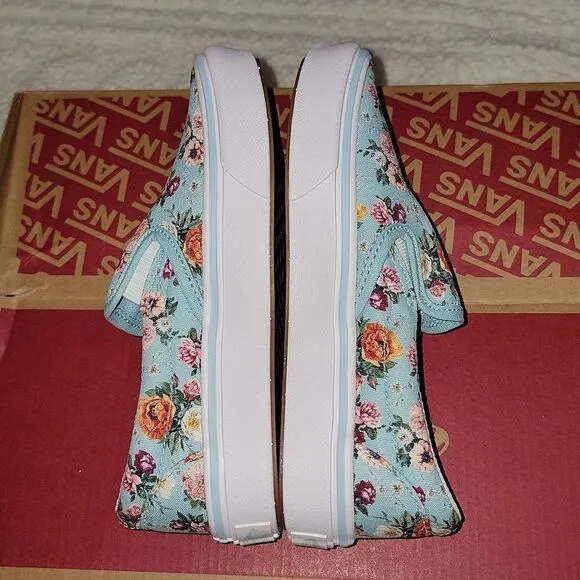 Rare ComfyCush Slip On Vans Sample Shoes Size 13 (Garden Floral) Aquatic / White