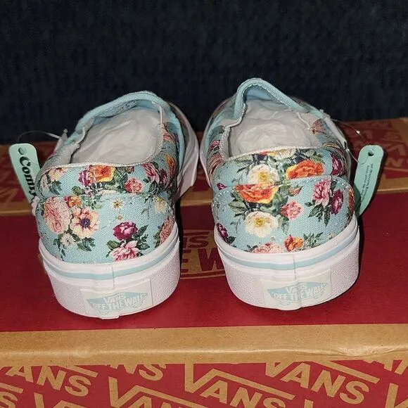 Rare ComfyCush Slip On Vans Sample Shoes Size 13 (Garden Floral) Aquatic / White