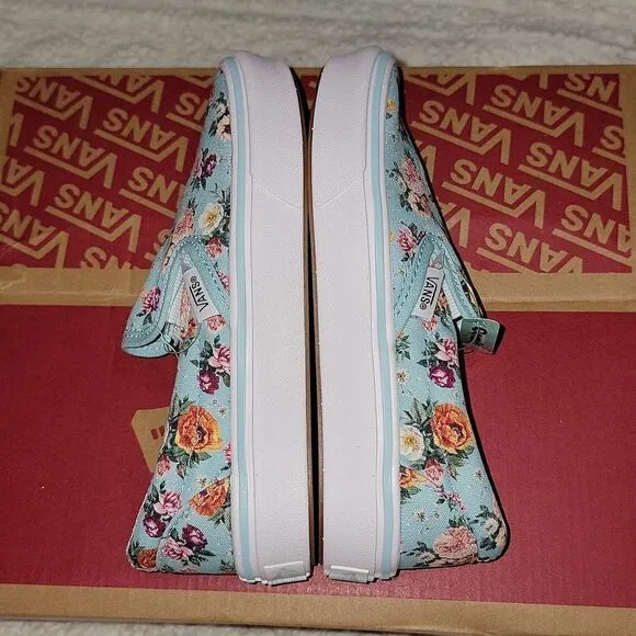 Rare ComfyCush Slip On Vans Sample Shoes Size 13 (Garden Floral) Aquatic / White