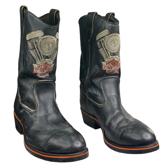 Rare Harley Davidson Panhead Knucklehead Composite Toe Gray Moto Boot Size 10 D