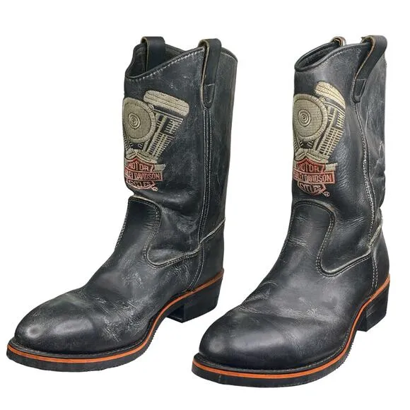 Rare Harley Davidson Panhead Knucklehead Composite Toe Gray Moto Boot Size 10 D