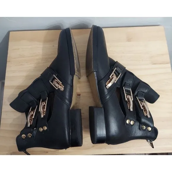 RARE Modern Vice &quot;Millie&quot; Leather Ankle Boots Womens Black Gold Size 7 1…