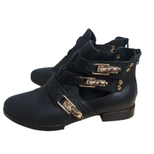 RARE Modern Vice &quot;Millie&quot; Leather Ankle Boots Womens Black Gold Size 7 1…