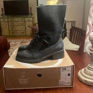RARE SERGIO TOMANI Ela Leather Black Zip Up &amp; Lace Up Boots w/box - 39