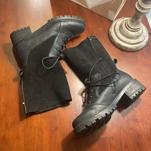 RARE SERGIO TOMANI Ela Leather Black Zip Up &amp; Lace Up Boots w/box - 39