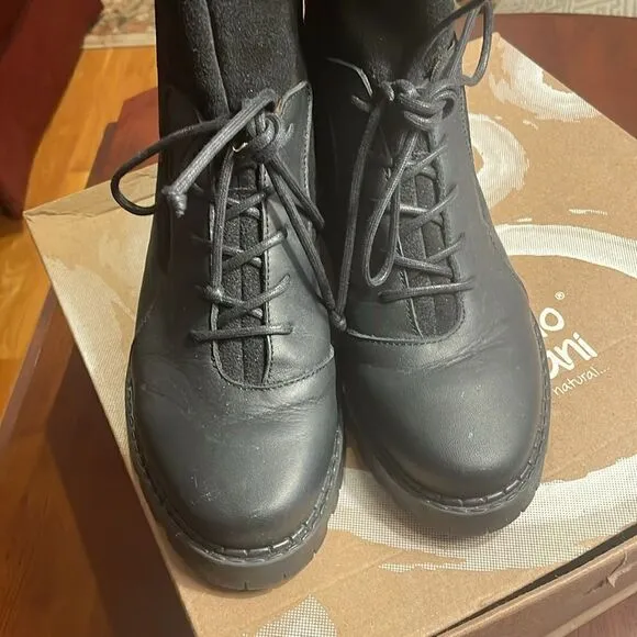 RARE SERGIO TOMANI Ela Leather Black Zip Up &amp; Lace Up Boots w/box - 39