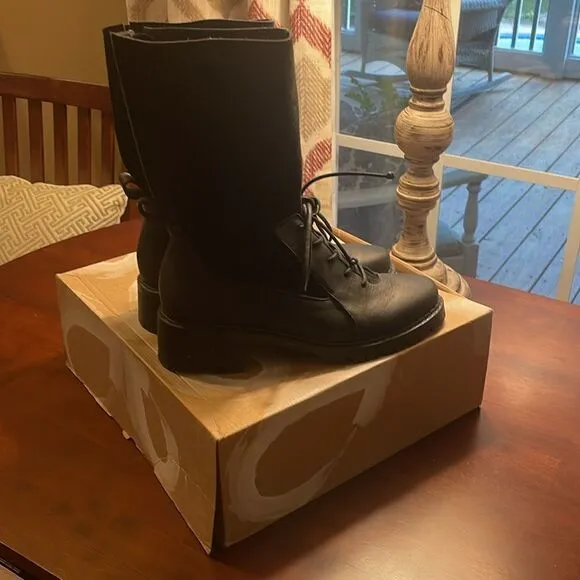 RARE SERGIO TOMANI Ela Leather Black Zip Up &amp; Lace Up Boots w/box - 39