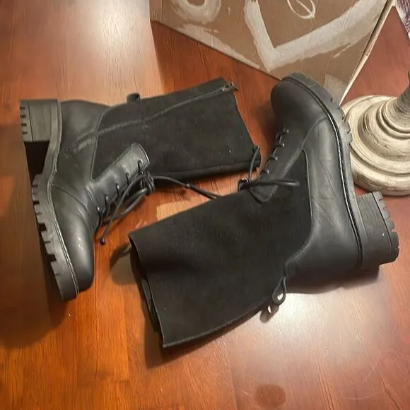 RARE SERGIO TOMANI Ela Leather Black Zip Up &amp; Lace Up Boots w/box - 39