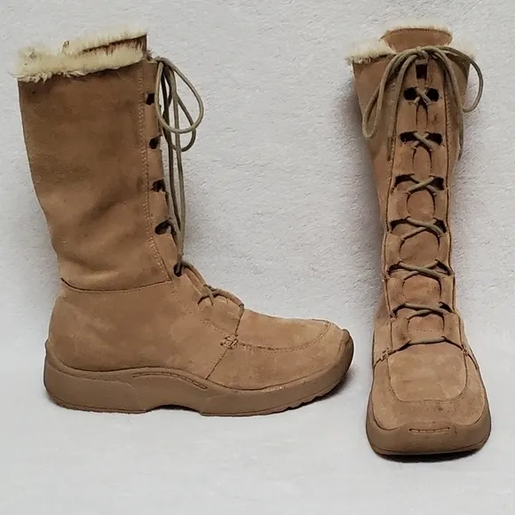 Rare Vintage 90s Delia's Tan Leather Lace-up Chunky Sole Fur Lined Combat Boots