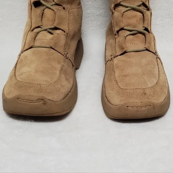 Rare Vintage 90s Delia's Tan Leather Lace-up Chunky Sole Fur Lined Combat Boots