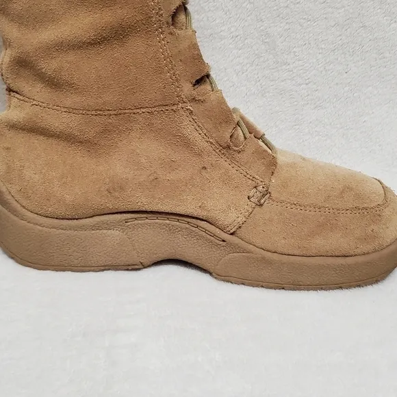 Rare Vintage 90s Delia's Tan Leather Lace-up Chunky Sole Fur Lined Combat Boots