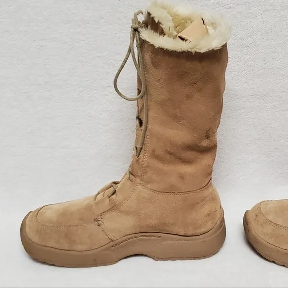 Rare Vintage 90s Delia's Tan Leather Lace-up Chunky Sole Fur Lined Combat Boots