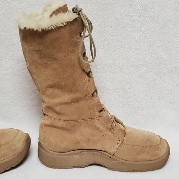 Rare Vintage 90s Delia's Tan Leather Lace-up Chunky Sole Fur Lined Combat Boots