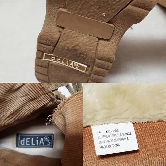 Rare Vintage 90s Delia's Tan Leather Lace-up Chunky Sole Fur Lined Combat Boots