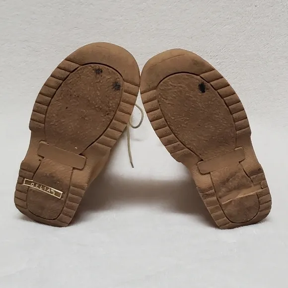 Rare Vintage 90s Delia's Tan Leather Lace-up Chunky Sole Fur Lined Combat Boots