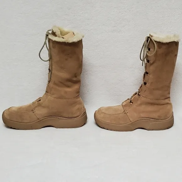 Rare Vintage 90s Delia's Tan Leather Lace-up Chunky Sole Fur Lined Combat Boots