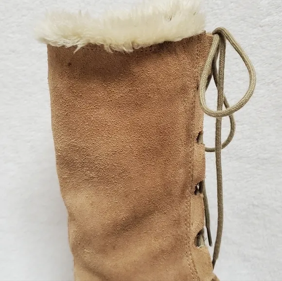 Rare Vintage 90s Delia's Tan Leather Lace-up Chunky Sole Fur Lined Combat Boots