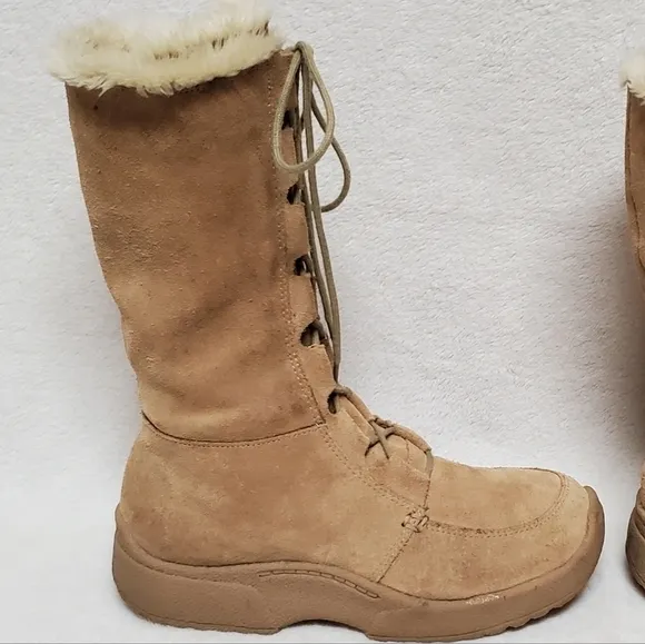 Rare Vintage 90s Delia's Tan Leather Lace-up Chunky Sole Fur Lined Combat Boots