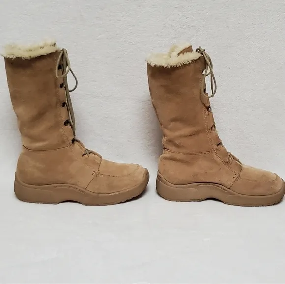 Rare Vintage 90s Delia's Tan Leather Lace-up Chunky Sole Fur Lined Combat Boots
