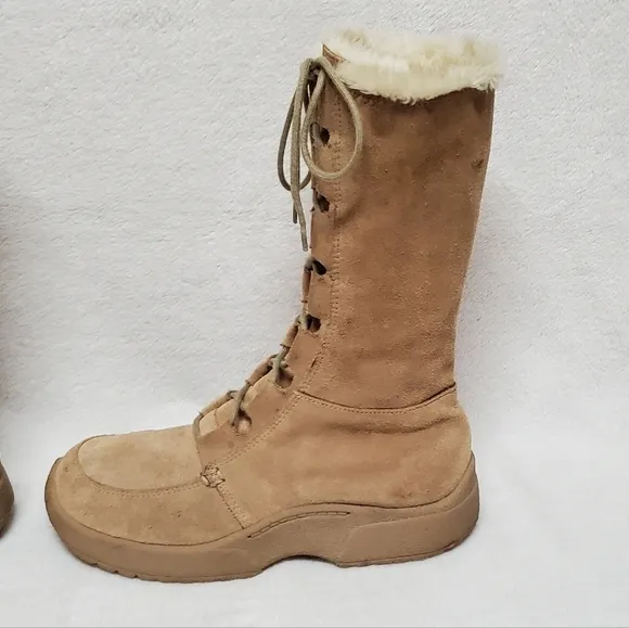 Rare Vintage 90s Delia's Tan Leather Lace-up Chunky Sole Fur Lined Combat Boots