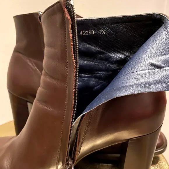 Rare Vintage Y2K J.Crew Brown Leather Ankle Boots | 7, Navy Leather Interior EUC