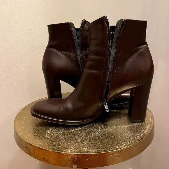 Rare Vintage Y2K J.Crew Brown Leather Ankle Boots | 7, Navy Leather Interior EUC