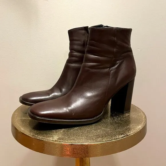 Rare Vintage Y2K J.Crew Brown Leather Ankle Boots | 7, Navy Leather Interior EUC