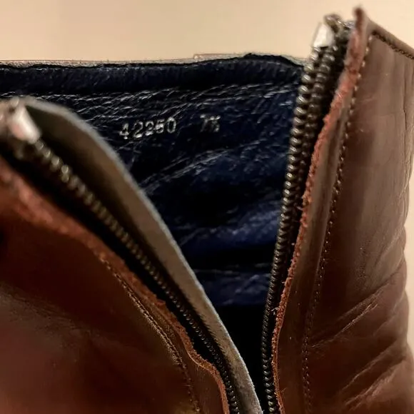 Rare Vintage Y2K J.Crew Brown Leather Ankle Boots | 7, Navy Leather Interior EUC