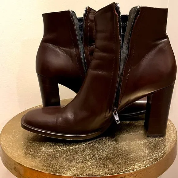 Rare Vintage Y2K J.Crew Brown Leather Ankle Boots | 7, Navy Leather Interior EUC