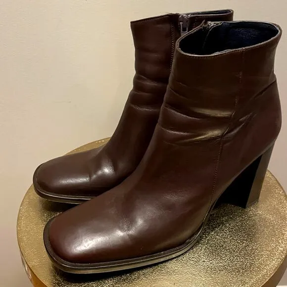 Rare Vintage Y2K J.Crew Brown Leather Ankle Boots | 7, Navy Leather Interior EUC
