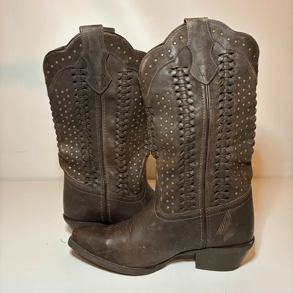 RAWHIDE BY ABILENE SCALLOPED AND WEAVING WESTERN BOOTS SNIP TOE WOMEN’S Sz 6.5