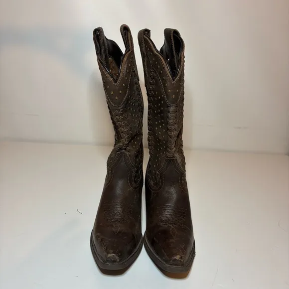 RAWHIDE BY ABILENE SCALLOPED AND WEAVING WESTERN BOOTS SNIP TOE WOMEN’S Sz 6.5