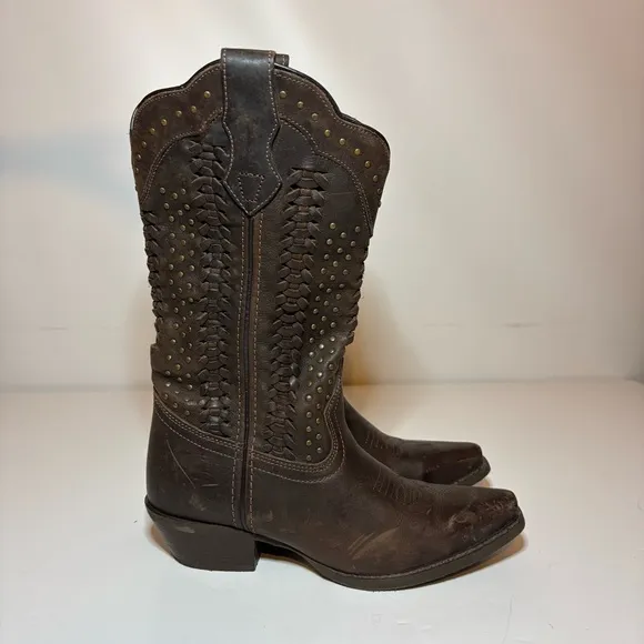 RAWHIDE BY ABILENE SCALLOPED AND WEAVING WESTERN BOOTS SNIP TOE WOMEN’S Sz 6.5
