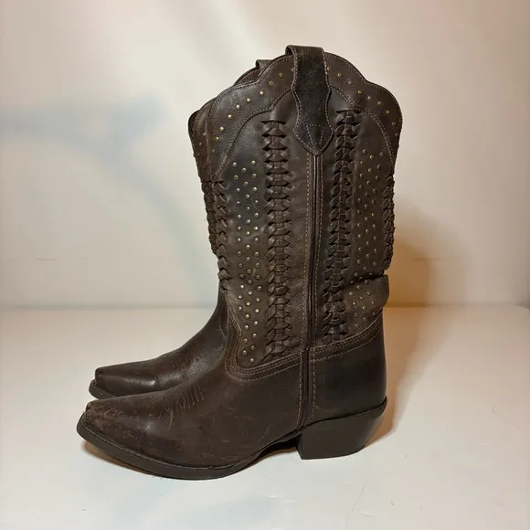 RAWHIDE BY ABILENE SCALLOPED AND WEAVING WESTERN BOOTS SNIP TOE WOMEN’S Sz 6.5