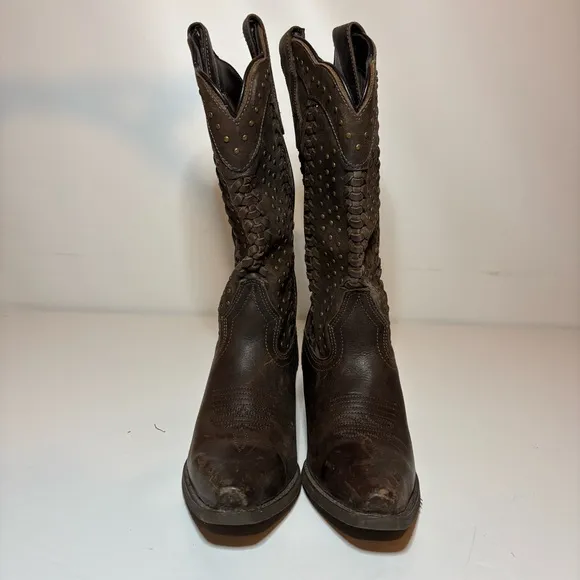 RAWHIDE BY ABILENE SCALLOPED AND WEAVING WESTERN BOOTS SNIP TOE WOMEN’S Sz 6.5
