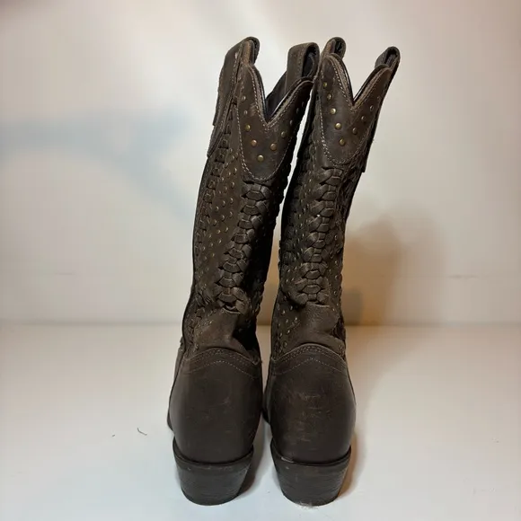 RAWHIDE BY ABILENE SCALLOPED AND WEAVING WESTERN BOOTS SNIP TOE WOMEN’S Sz 6.5
