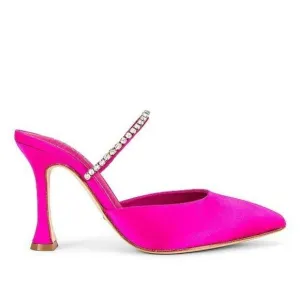 RAYE Jinxx Crystal High Heels in Pink 5.5 with Box Womens Satin Mules