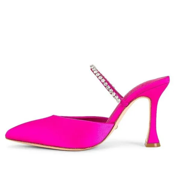 RAYE Jinxx Crystal High Heels in Pink 5.5 with Box Womens Satin Mules