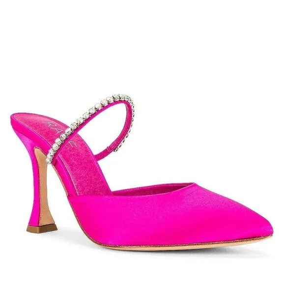 RAYE Jinxx Crystal High Heels in Pink 5.5 with Box Womens Satin Mules