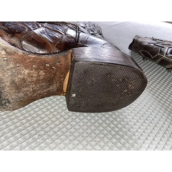 RDR Cowboy Boots Mexico Buffy Cafe Fish Print Square Toe‎ Men's 6.5 Mexico 23.5