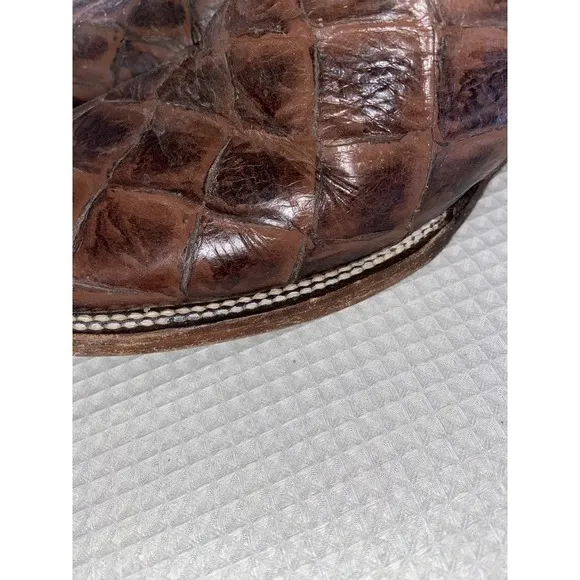 RDR Cowboy Boots Mexico Buffy Cafe Fish Print Square Toe‎ Men's 6.5 Mexico 23.5
